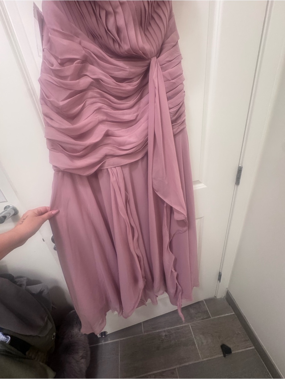 Strapless Ruched Chiffon Prom Gown in Dusty Rose - Picture 8 of 8